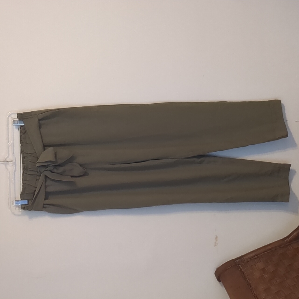 Olive Green Paper Bag Waist Pants